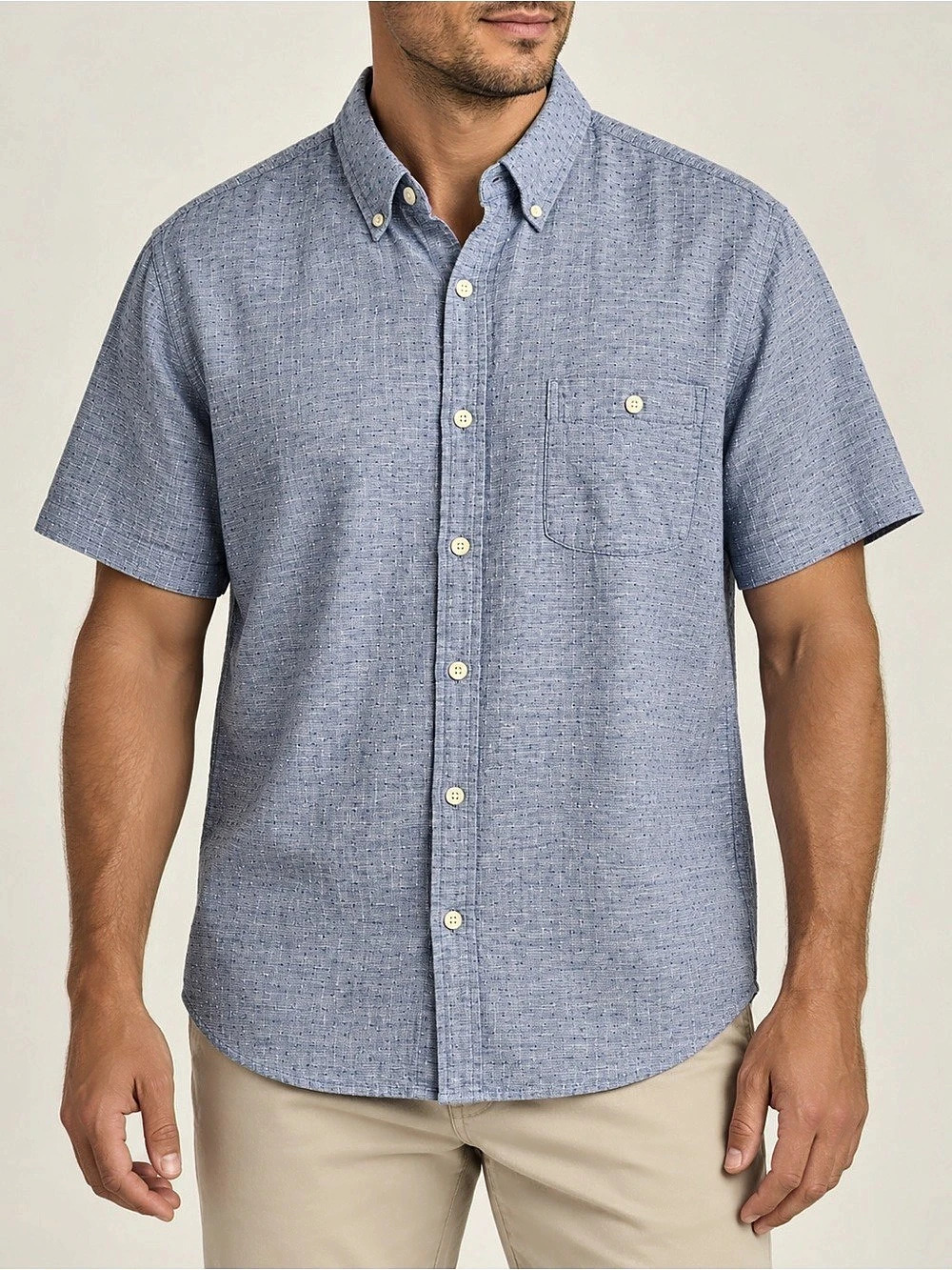 Weatherproof Vintage Men’s XL Linen Cotton Blue Short Sleeve Button Down Shirt
